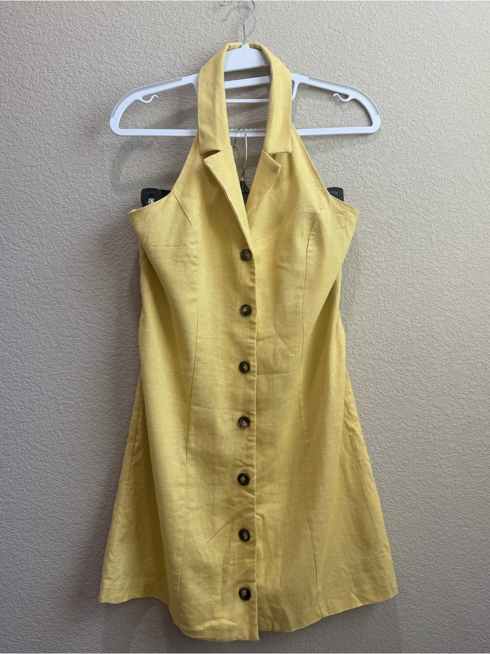 Monteau Los Angeles Yellow Button Down Halter Mini Dress